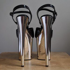 Pleaser Heels - Black & Chrome - Size 8